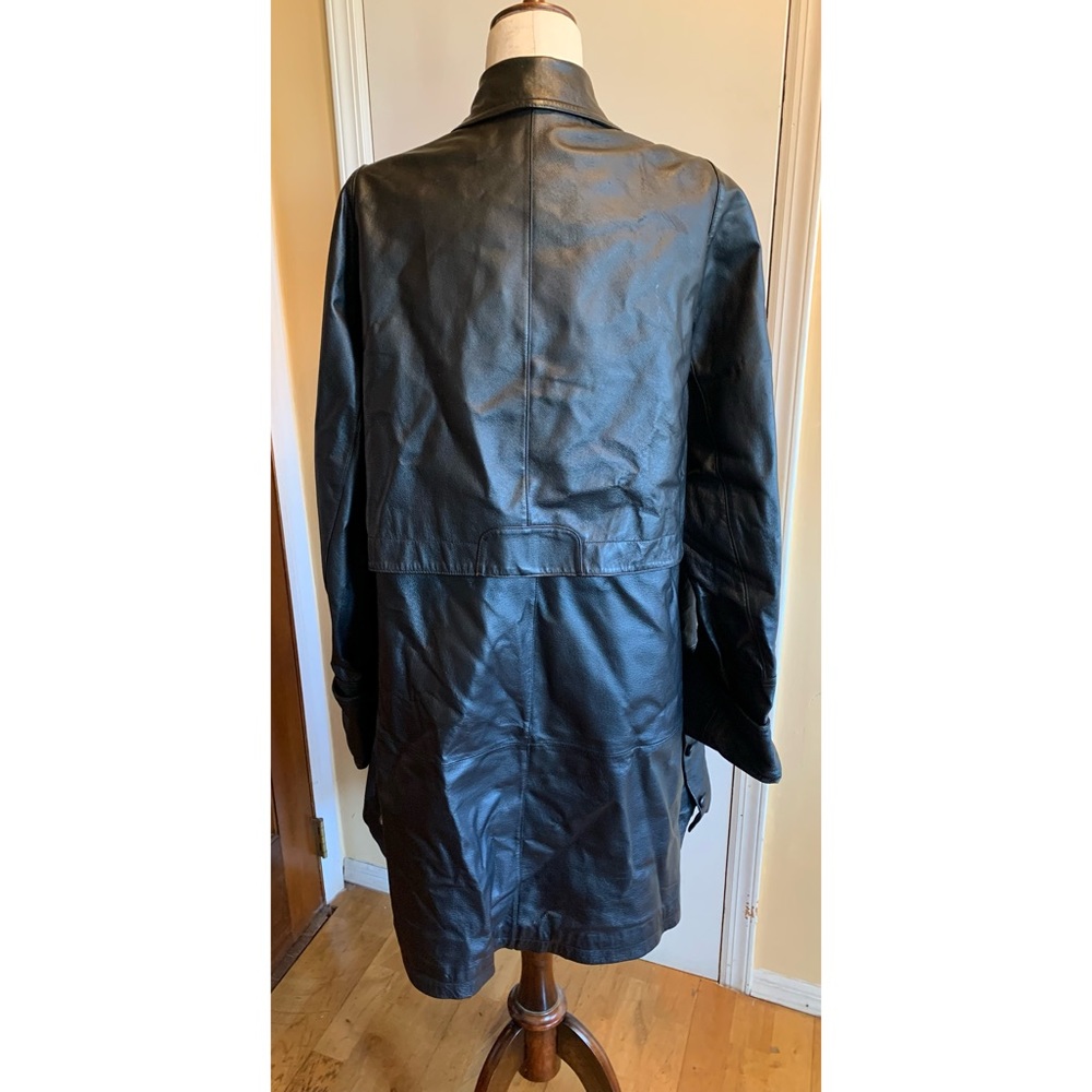 Vintage Black Leather Dress/Trench Coat by Spiegel - Picture 3 of 8
